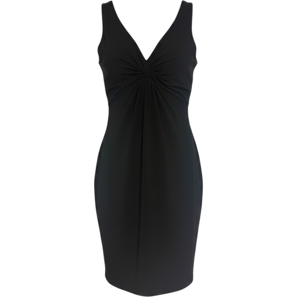 BCBGMAXAZRIA Black V-Neck Sleeveless Midi Dress with Side Slit Small RN80734